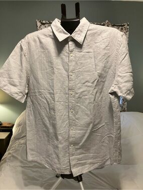 Perry Ellis Men’s XL Linen Blend Short Sleeve Button Up Shirt Light Blue